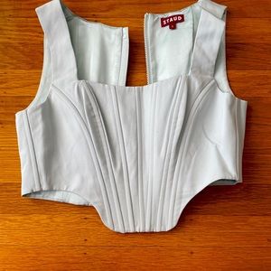 Never Worn Staud Alice Corset Top in light sea foam blue SZ 4